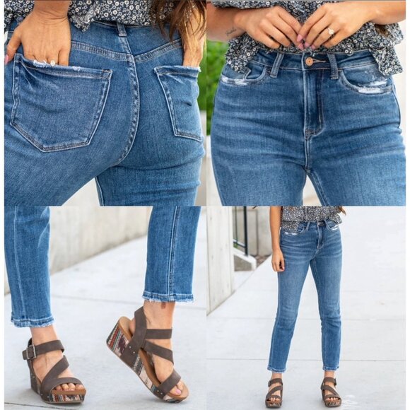 Vervet Special Affair Shirley High Rise Slim Ankle Straight Jeans in Dark Blue - Picture 9 of 13